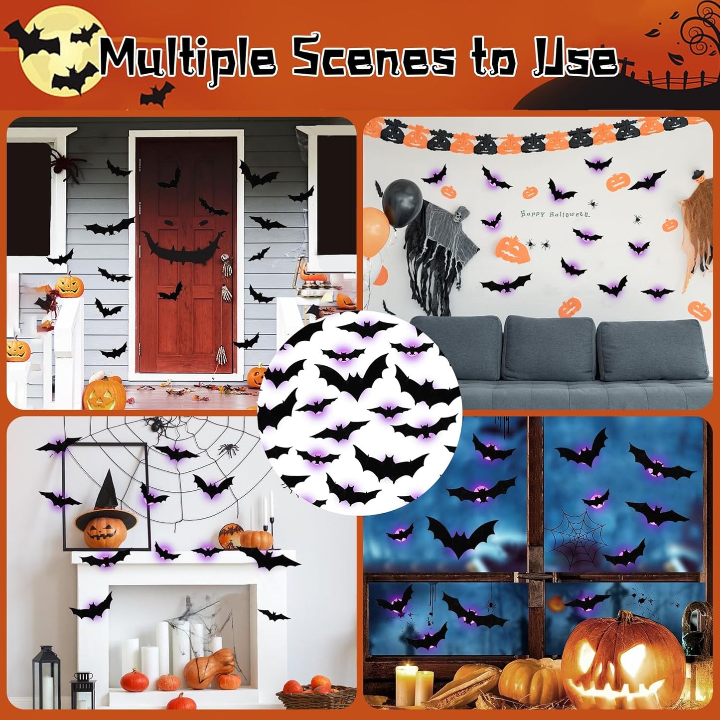 🎁🔥 3D Bat Light Design LED Decorations (contains three sizes: large, medium and small)
